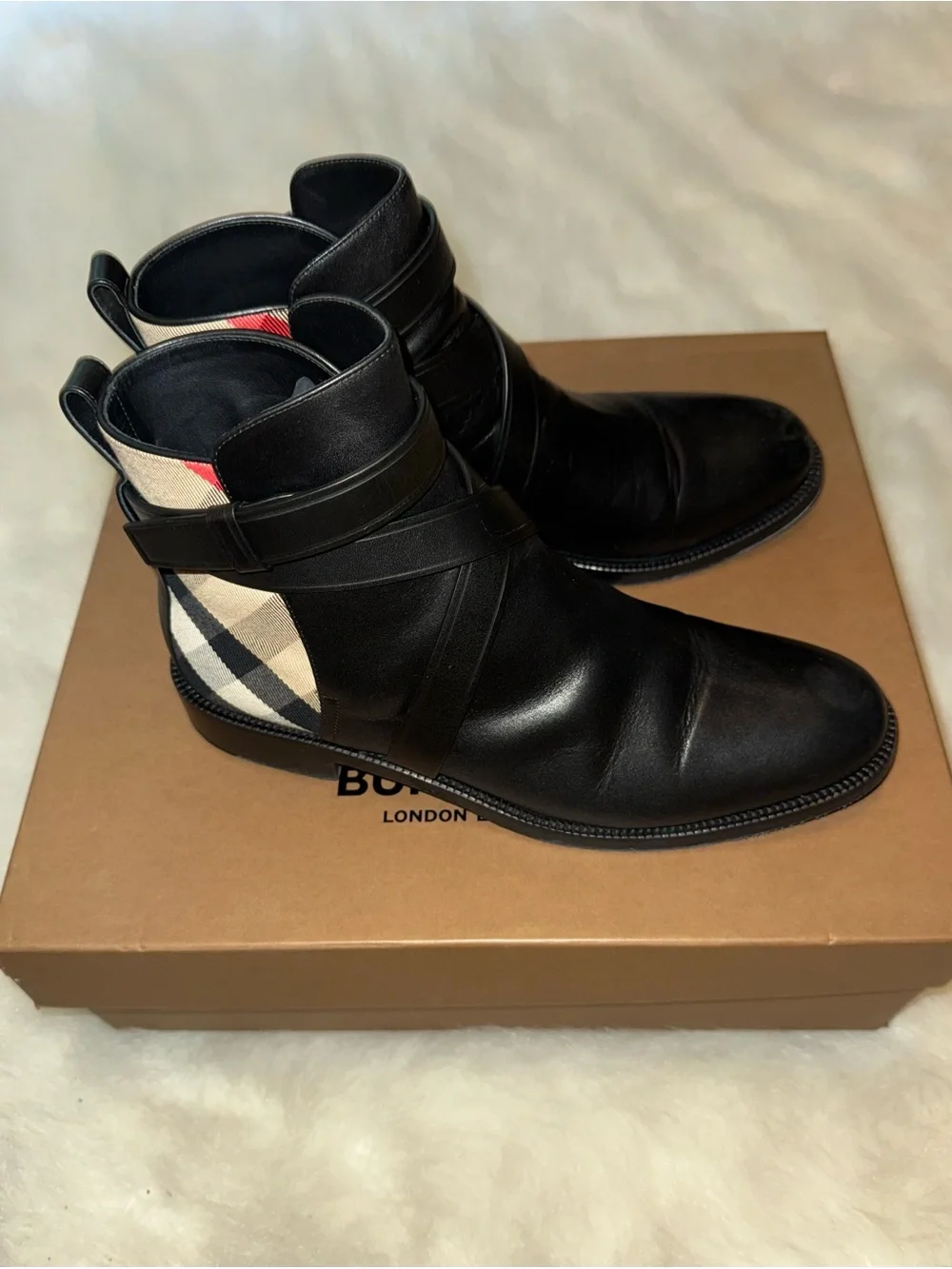 Burberry Pryle House Check and Leather Ankle Boots